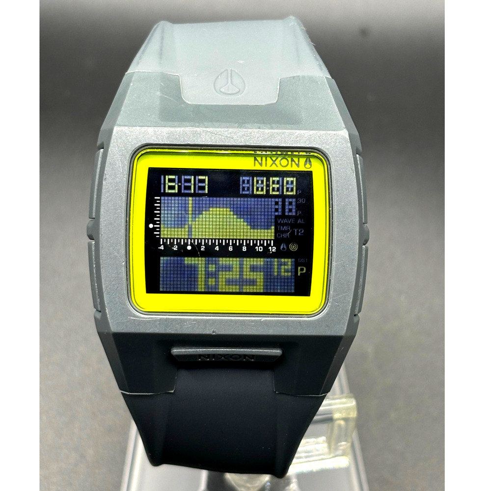 Nixon Lodown II Digital Tide Watch Gray Yellow Surf 100M Box Manual